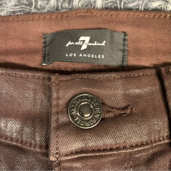 7 FOR ALL MANKIND Coated Brown Ankle Super Skinny High Waist Jeans Waist 25 #773 - Picture 7 of 14